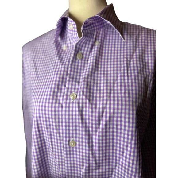 Charles Tyrwhitt Non-Iron Twill Slim Fit Gingham Shirt, Lilac, Men's Size 17/34 - Picture 2 of 6